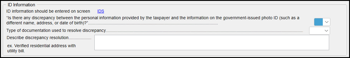 ID Information section on the bank screen.